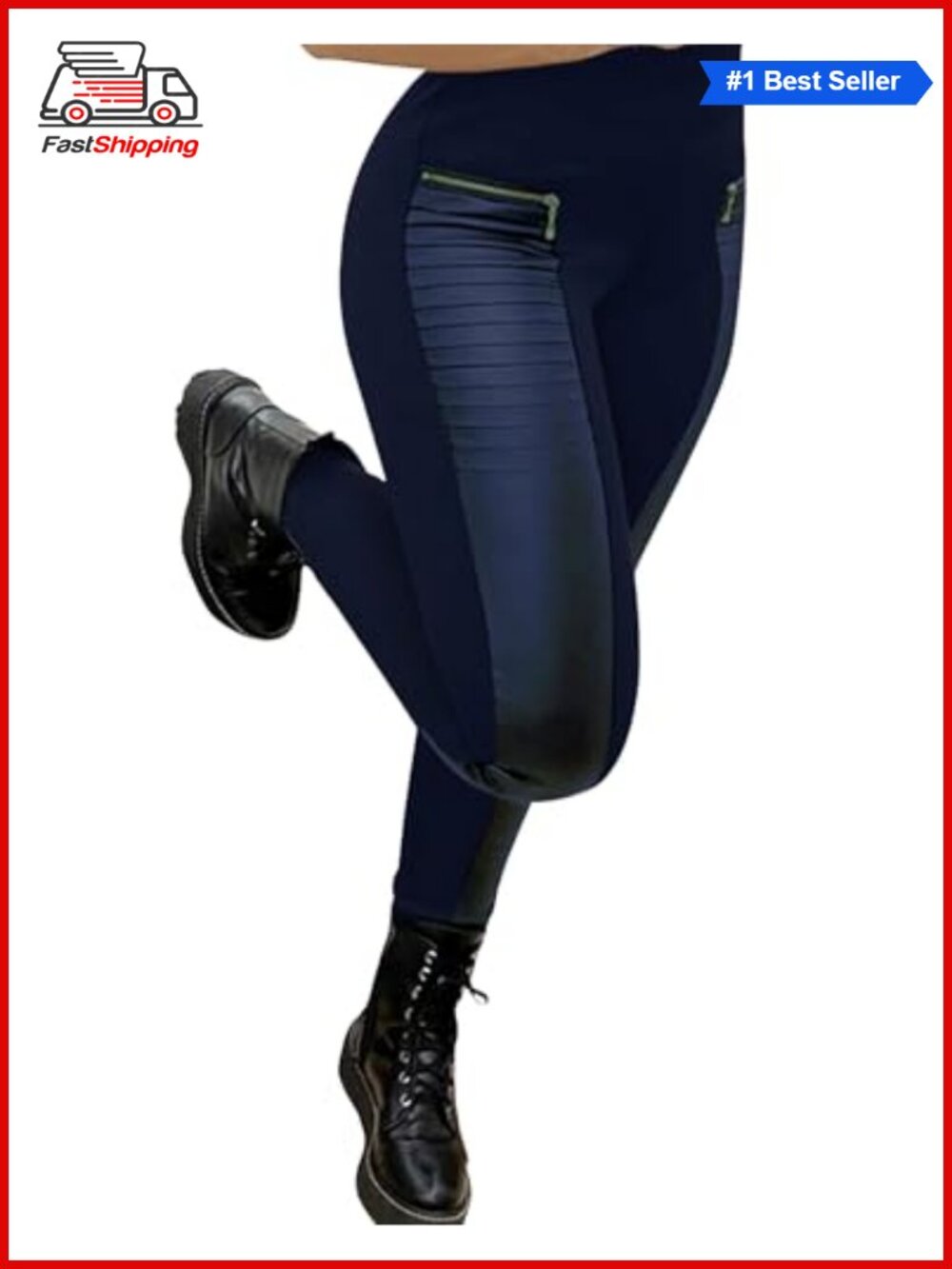 ✨Faux Leather Leggings Women Zip Patch Mid Waisted Stretchy Skinny Tights